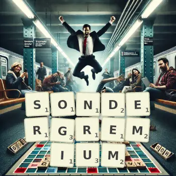 Kreative Illustration für ein Scrabble-Spiel, bei dem das Wort SONDERGREMIUM mit Steinen auf dem Brett gelegt wurde.