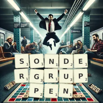 Kreative Illustration für ein Scrabble-Spiel, bei dem das Wort SONDERGRUPPEN mit Steinen auf dem Brett gelegt wurde.