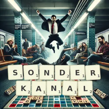 Kreative Illustration für ein Scrabble-Spiel, bei dem das Wort SONDERKANAL mit Steinen auf dem Brett gelegt wurde.