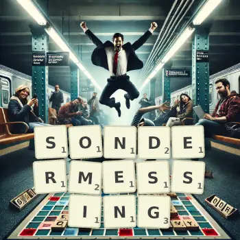 Kreative Illustration für ein Scrabble-Spiel, bei dem das Wort SONDERMESSING mit Steinen auf dem Brett gelegt wurde.