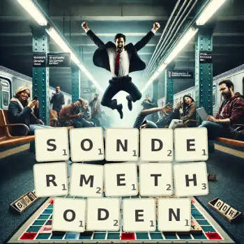 Kreative Illustration für ein Scrabble-Spiel, bei dem das Wort SONDERMETHODEN mit Steinen auf dem Brett gelegt wurde.