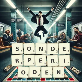 Kreative Illustration für ein Scrabble-Spiel, bei dem das Wort SONDERPERIODEN mit Steinen auf dem Brett gelegt wurde.