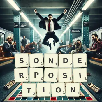 Kreative Illustration für ein Scrabble-Spiel, bei dem das Wort SONDERPOSITION mit Steinen auf dem Brett gelegt wurde.