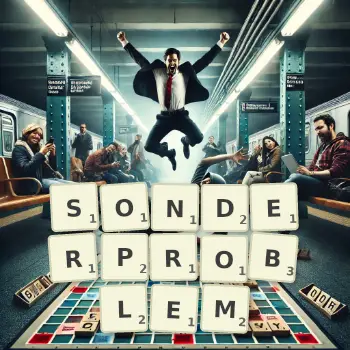 Kreative Illustration für ein Scrabble-Spiel, bei dem das Wort SONDERPROBLEM mit Steinen auf dem Brett gelegt wurde.