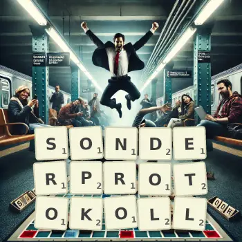 Kreative Illustration für ein Scrabble-Spiel, bei dem das Wort SONDERPROTOKOLL mit Steinen auf dem Brett gelegt wurde.