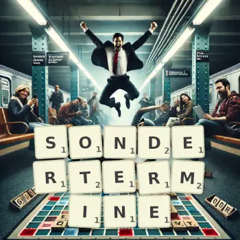 Kreative Illustration für ein Scrabble-Spiel, bei dem das Wort SONDERTERMINE mit Steinen auf dem Brett gelegt wurde.