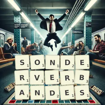 Kreative Illustration für ein Scrabble-Spiel, bei dem das Wort SONDERVERBANDES mit Steinen auf dem Brett gelegt wurde.