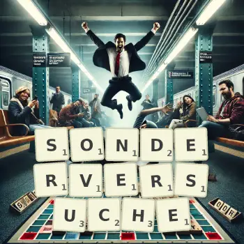 Kreative Illustration für ein Scrabble-Spiel, bei dem das Wort SONDERVERSUCHE mit Steinen auf dem Brett gelegt wurde.