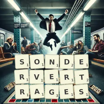 Kreative Illustration für ein Scrabble-Spiel, bei dem das Wort SONDERVERTRAGES mit Steinen auf dem Brett gelegt wurde.