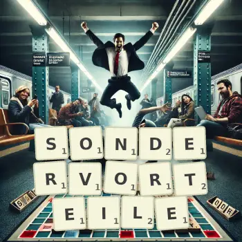 Kreative Illustration für ein Scrabble-Spiel, bei dem das Wort SONDERVORTEILE mit Steinen auf dem Brett gelegt wurde.