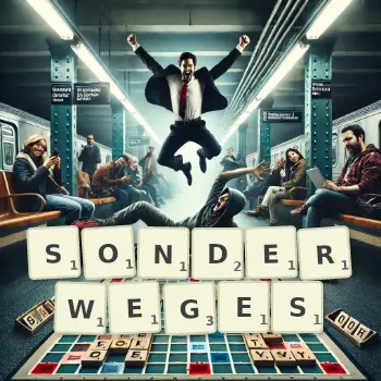 Kreative Illustration für ein Scrabble-Spiel, bei dem das Wort SONDERWEGES mit Steinen auf dem Brett gelegt wurde.