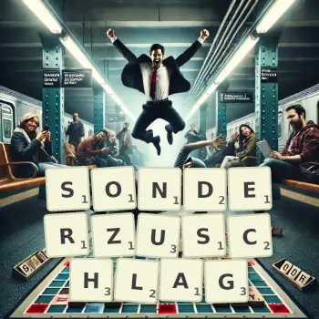 Kreative Illustration für ein Scrabble-Spiel, bei dem das Wort SONDERZUSCHLAG mit Steinen auf dem Brett gelegt wurde.
