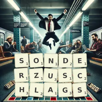 Kreative Illustration für ein Scrabble-Spiel, bei dem das Wort SONDERZUSCHLAGS mit Steinen auf dem Brett gelegt wurde.