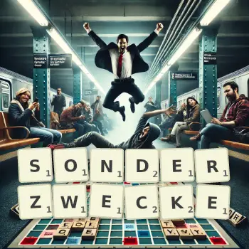 Kreative Illustration für ein Scrabble-Spiel, bei dem das Wort SONDERZWECKE mit Steinen auf dem Brett gelegt wurde.