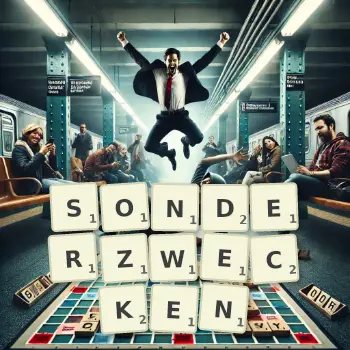 Kreative Illustration für ein Scrabble-Spiel, bei dem das Wort SONDERZWECKEN mit Steinen auf dem Brett gelegt wurde.