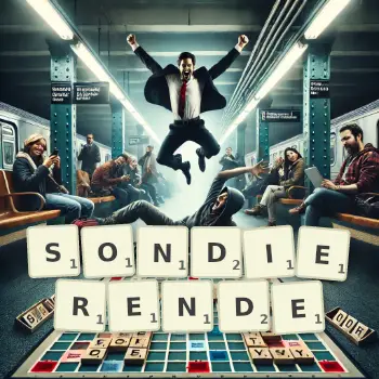 Kreative Illustration für ein Scrabble-Spiel, bei dem das Wort SONDIERENDE mit Steinen auf dem Brett gelegt wurde.