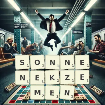 Kreative Illustration für ein Scrabble-Spiel, bei dem das Wort SONNENEKZEMEN mit Steinen auf dem Brett gelegt wurde.