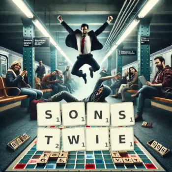 Kreative Illustration für ein Scrabble-Spiel, bei dem das Wort SONSTWIE mit Steinen auf dem Brett gelegt wurde.