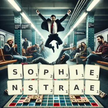 Kreative Illustration für ein Scrabble-Spiel, bei dem das Wort SOPHIENSTRAE mit Steinen auf dem Brett gelegt wurde.