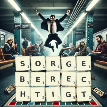 Kreative Illustration für ein Scrabble-Spiel, bei dem das Wort SORGEBERECHTIGT mit Steinen auf dem Brett gelegt wurde.