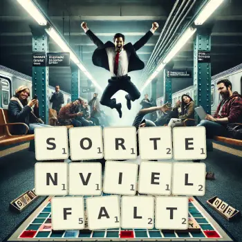 Kreative Illustration für ein Scrabble-Spiel, bei dem das Wort SORTENVIELFALT mit Steinen auf dem Brett gelegt wurde.