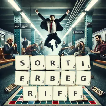 Kreative Illustration für ein Scrabble-Spiel, bei dem das Wort SORTIERBEGRIFF mit Steinen auf dem Brett gelegt wurde.