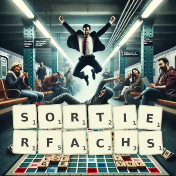 Kreative Illustration für ein Scrabble-Spiel, bei dem das Wort SORTIERFACHS mit Steinen auf dem Brett gelegt wurde.
