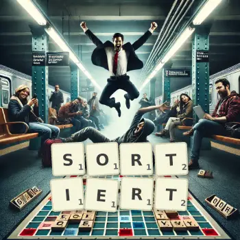 Kreative Illustration für ein Scrabble-Spiel, bei dem das Wort SORTIERT mit Steinen auf dem Brett gelegt wurde.