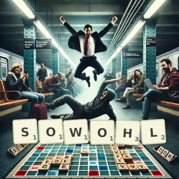 Kreative Illustration für ein Scrabble-Spiel, bei dem das Wort SOWOHL mit Steinen auf dem Brett gelegt wurde.