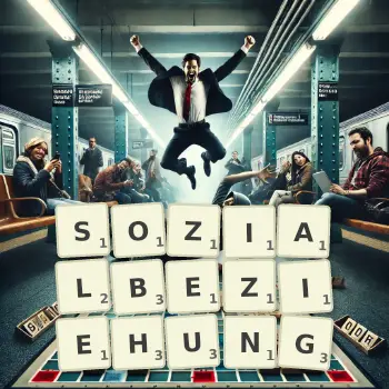Kreative Illustration für ein Scrabble-Spiel, bei dem das Wort SOZIALBEZIEHUNG mit Steinen auf dem Brett gelegt wurde.