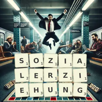 Kreative Illustration für ein Scrabble-Spiel, bei dem das Wort SOZIALERZIEHUNG mit Steinen auf dem Brett gelegt wurde.