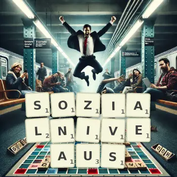 Kreative Illustration für ein Scrabble-Spiel, bei dem das Wort SOZIALNIVEAUS mit Steinen auf dem Brett gelegt wurde.