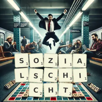 Kreative Illustration für ein Scrabble-Spiel, bei dem das Wort SOZIALSCHICHT mit Steinen auf dem Brett gelegt wurde.