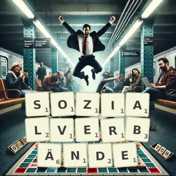 Kreative Illustration für ein Scrabble-Spiel, bei dem das Wort SOZIALVERBÄNDE mit Steinen auf dem Brett gelegt wurde.