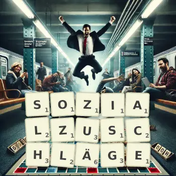 Kreative Illustration für ein Scrabble-Spiel, bei dem das Wort SOZIALZUSCHLÄGE mit Steinen auf dem Brett gelegt wurde.