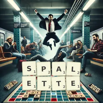 Kreative Illustration für ein Scrabble-Spiel, bei dem das Wort SPALETTE mit Steinen auf dem Brett gelegt wurde.