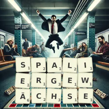 Kreative Illustration für ein Scrabble-Spiel, bei dem das Wort SPALIERGEWÄCHSE mit Steinen auf dem Brett gelegt wurde.