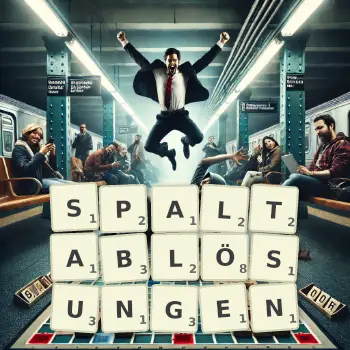 Kreative Illustration für ein Scrabble-Spiel, bei dem das Wort SPALTABLÖSUNGEN mit Steinen auf dem Brett gelegt wurde.