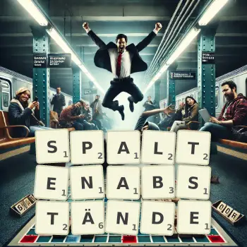 Kreative Illustration für ein Scrabble-Spiel, bei dem das Wort SPALTENABSTÄNDE mit Steinen auf dem Brett gelegt wurde.