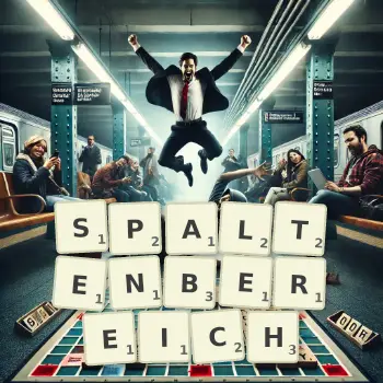 Kreative Illustration für ein Scrabble-Spiel, bei dem das Wort SPALTENBEREICH mit Steinen auf dem Brett gelegt wurde.