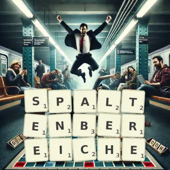Kreative Illustration für ein Scrabble-Spiel, bei dem das Wort SPALTENBEREICHE mit Steinen auf dem Brett gelegt wurde.