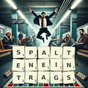 Kreative Illustration für ein Scrabble-Spiel, bei dem das Wort SPALTENEINTRAGS mit Steinen auf dem Brett gelegt wurde.