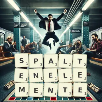Kreative Illustration für ein Scrabble-Spiel, bei dem das Wort SPALTENELEMENTE mit Steinen auf dem Brett gelegt wurde.