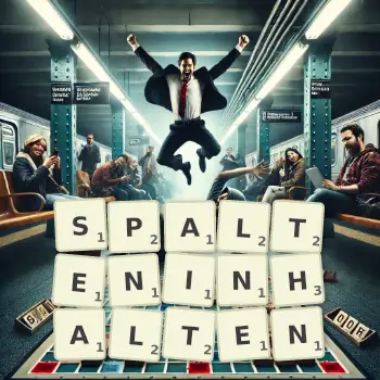 Kreative Illustration für ein Scrabble-Spiel, bei dem das Wort SPALTENINHALTEN mit Steinen auf dem Brett gelegt wurde.