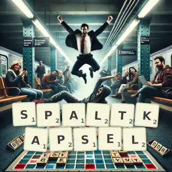 Kreative Illustration für ein Scrabble-Spiel, bei dem das Wort SPALTKAPSEL mit Steinen auf dem Brett gelegt wurde.