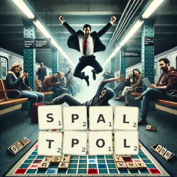 Kreative Illustration für ein Scrabble-Spiel, bei dem das Wort SPALTPOL mit Steinen auf dem Brett gelegt wurde.