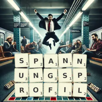 Kreative Illustration für ein Scrabble-Spiel, bei dem das Wort SPANNUNGSPROFIL mit Steinen auf dem Brett gelegt wurde.