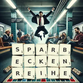 Kreative Illustration für ein Scrabble-Spiel, bei dem das Wort SPARBECKENREIHE mit Steinen auf dem Brett gelegt wurde.