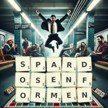Kreative Illustration für ein Scrabble-Spiel, bei dem das Wort SPARDOSENFORMEN mit Steinen auf dem Brett gelegt wurde.