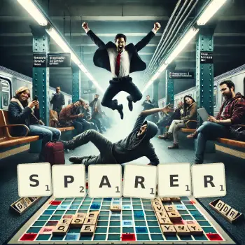 Kreative Illustration für ein Scrabble-Spiel, bei dem das Wort SPARER mit Steinen auf dem Brett gelegt wurde.